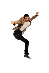 handsome young man jumping