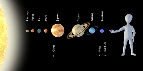 3d render of cartoon character with solar system © bescec