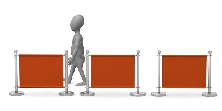 3d render of cartoon character with stand barriers
