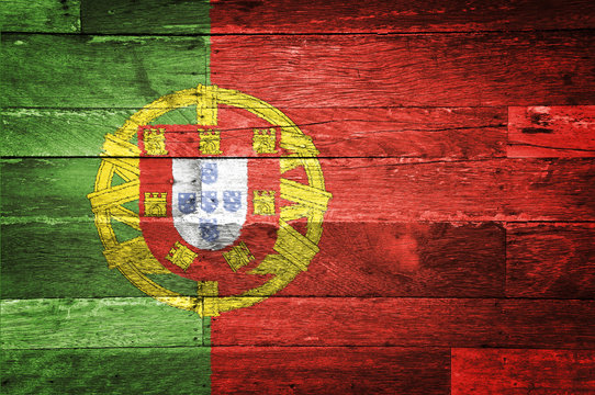 portugal flag painted on old wood