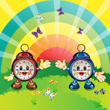 Cute and happy cartoon clocks