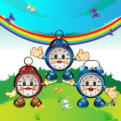Cute and happy cartoon clocks