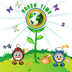 Obraz premium Eco Earth , cartoon clocks