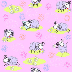 Seamless pattern with cute sheeps