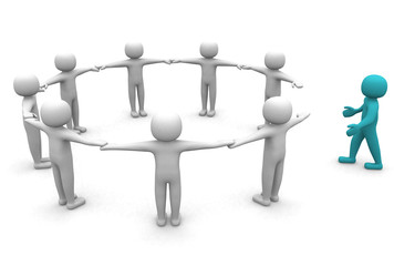 3D man joining a group of people in a circle