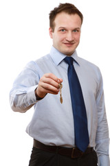 A man holding a key, closeup