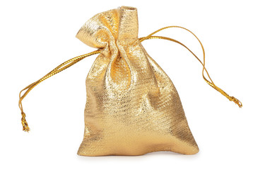 Golden Sack. Hight res. All in focus. Isolated on white
