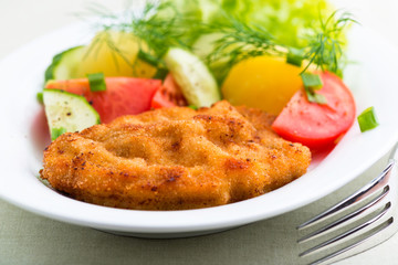 Wiener Schnitzel with Potatoes and Fresh Vegetables