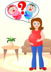 The pregnant woman thinks who at it will be born