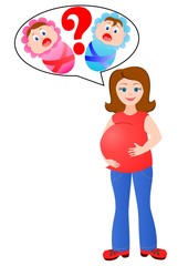 The pregnant woman thinks who at it will be born