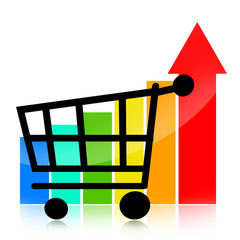 Sales growth business chart with shopping cart
