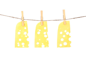 Cheese on rope isolated on white