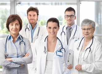 Fototapeta premium Group of doctors in hospital corridor