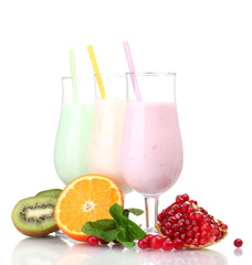 Milk shakes with fruits isolated on white