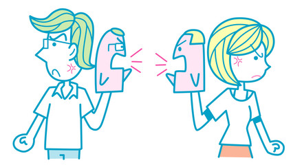 パペットでケンカする男女