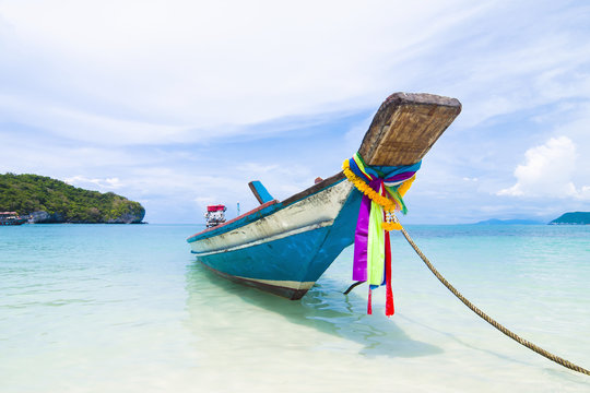 long tail boat sit on the beach, Samui island, Thailand
