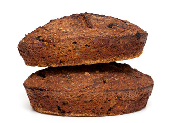 home-made bread from rye flour on white background
