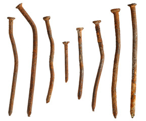 Old rusty nails isolated on white background