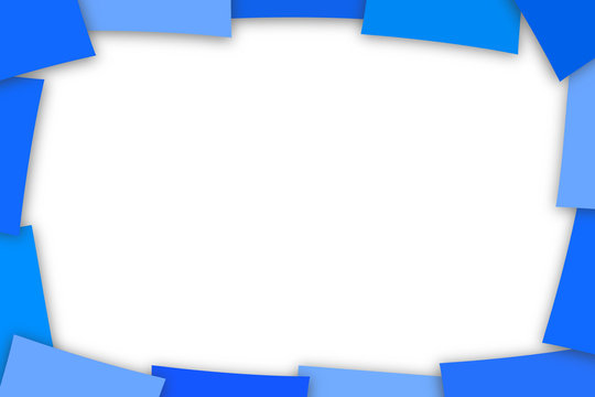 blue pieces of paper on white background