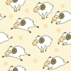 Seamless pattern with funny sheep
