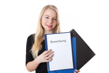 Mädchen mit Bewerbungsmappe 2 Blond