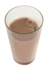 Low-fat chocolate milk in glass isolated on white