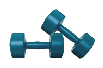 blue dumbbells fitness isolated on white