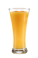 orange juice with slices of orange in the glass isolated on whit