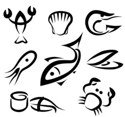 big set of sea food symbols