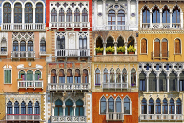 Collage of the ancient unique Venetian balconies.