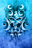 "Sketch of tattoo art, monster design with tribal illustrations" Stock