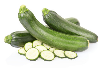 Zucchini or courgette sliced isolated, clipping path included
