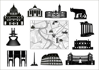 Rome. Black-and-white map and hallmarks