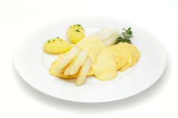 Omelette mit Spargel, Hollandaise,Kartoffeln