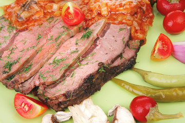 corned beef on plate with vegetables