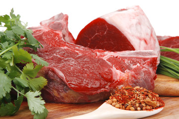 pork big rib and fillet with garlic and green stuff