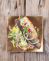 Pan fried trout and green salad