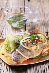 Pan fried trout and green salad