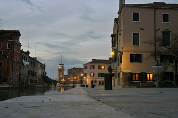 Typical scene of Venice City in Italy at sunset