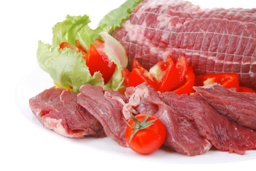 raw meat on white plate