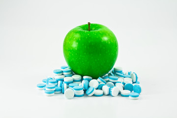 green apple and pills