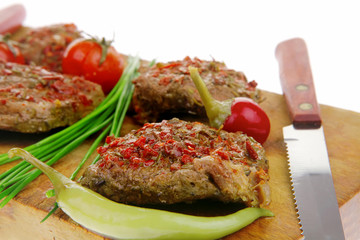 spicy meat on wood