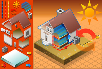 Isometric house with conditioner in cold production