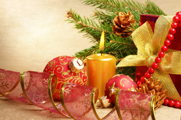 Gift box with christmas decorations