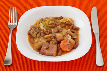 Feijoada Portuguesa in the white plate