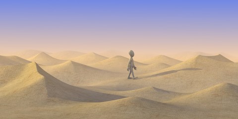 Fototapeta na wymiar 3d render postać z kreskówki na pustyni piasku