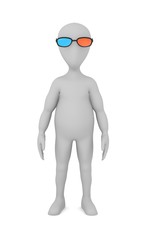3d render of cartoon character with stereoscopic glasses