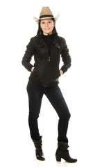 Cowboy woman on a white background.