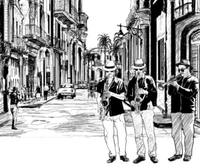 Abwaschbare Fototapete Musik Band Jazzband in Kuba