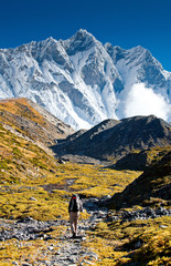 Fototapeta na wymiar Hiker in Himalaya mountains